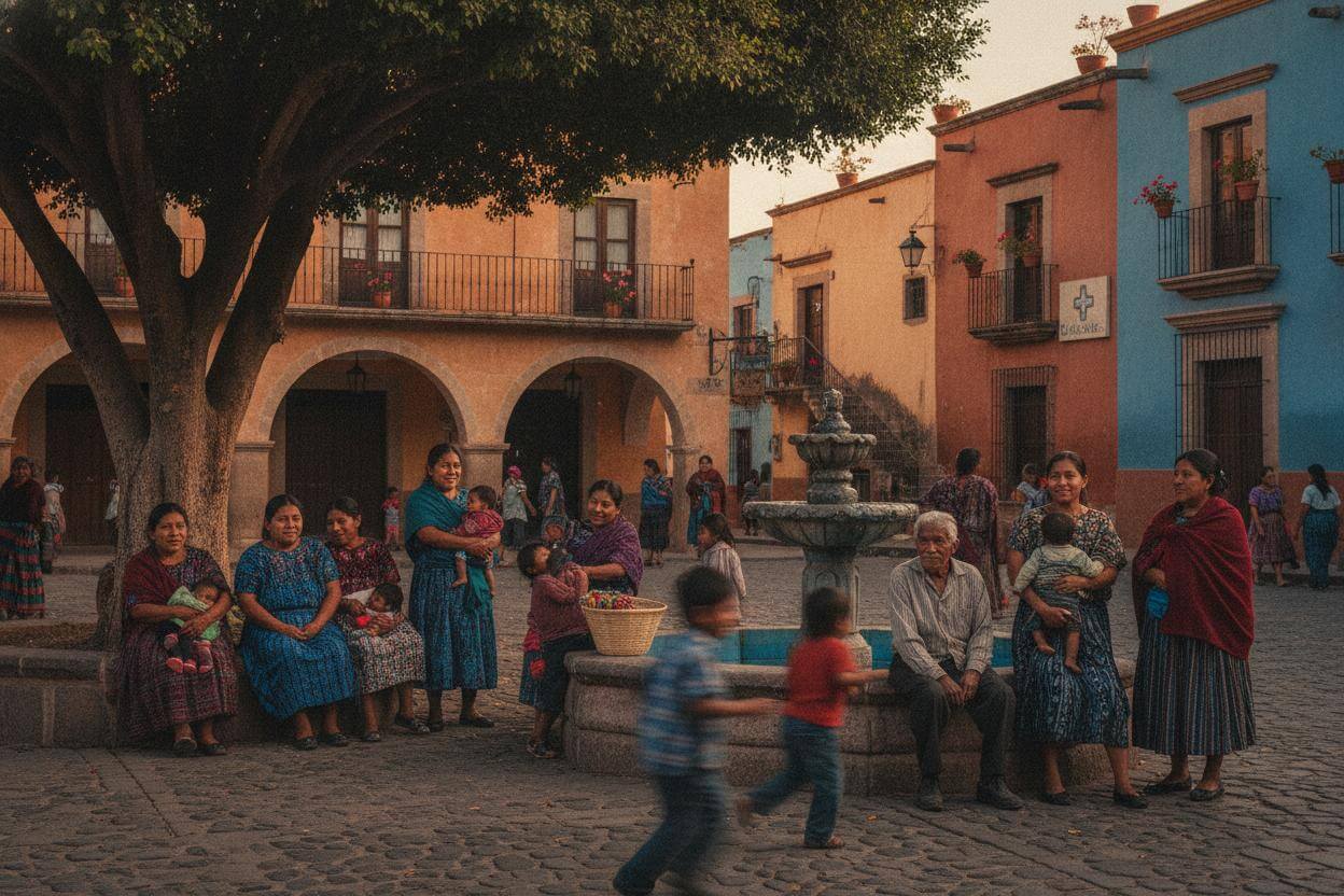 Comunidad mexicana reunida en una plaza tradicional